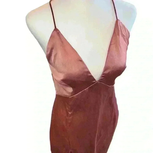 Nasty Gal Midi Satin Slip Dress Size 6 With A High Slit And Plunging Neckline - Picture 7 of 7
